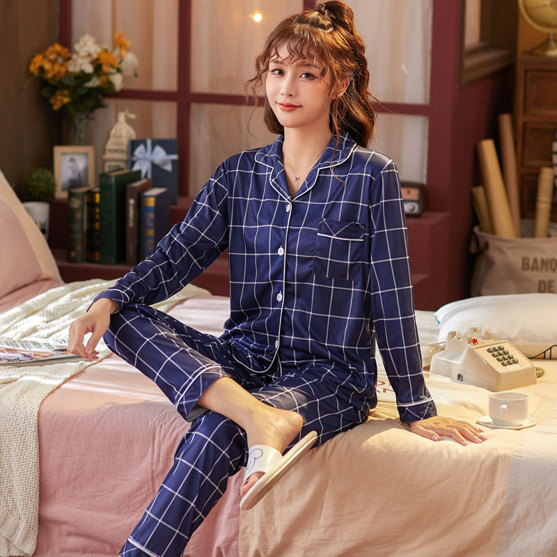 Plaid Pajama Set Long Sleeve Shirt And Full-Length Pant Pjs Lounge Sets