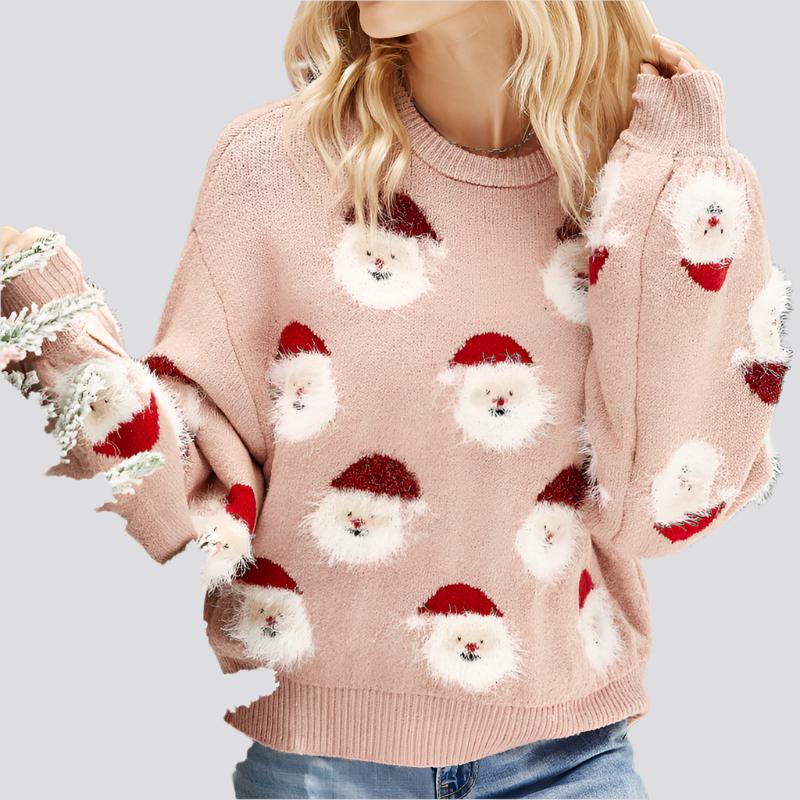 Christmas Sweater Women Cute Cartoon Santa Print Knit Sweater Winter Tops