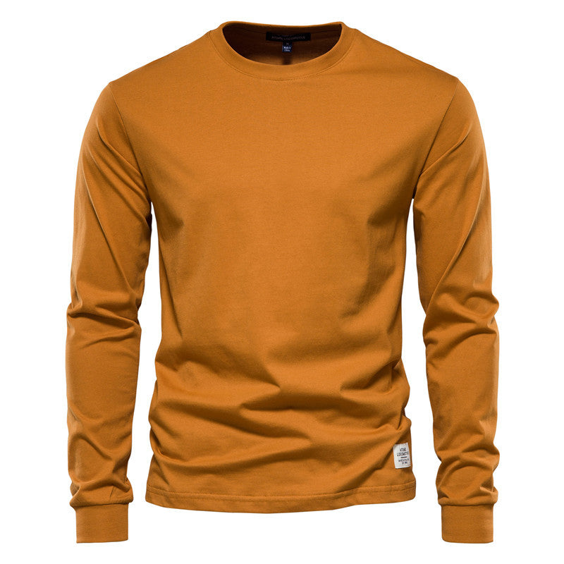 Men's Solid Color Round Neck Long-sleeved Top T-shirt