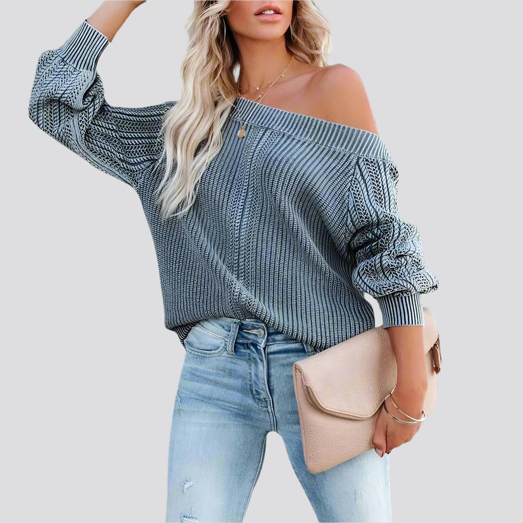 Solid Color Loose V-neck Lantern Sleeve Long Sleeve Sweater