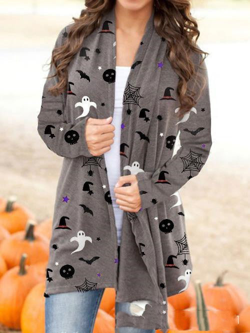 Halloween Digital Printing Casual Cardigan Jacket Women