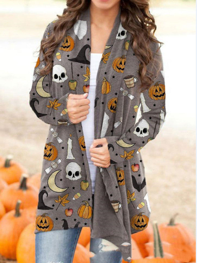 Halloween Digital Printing Casual Cardigan Jacket Women