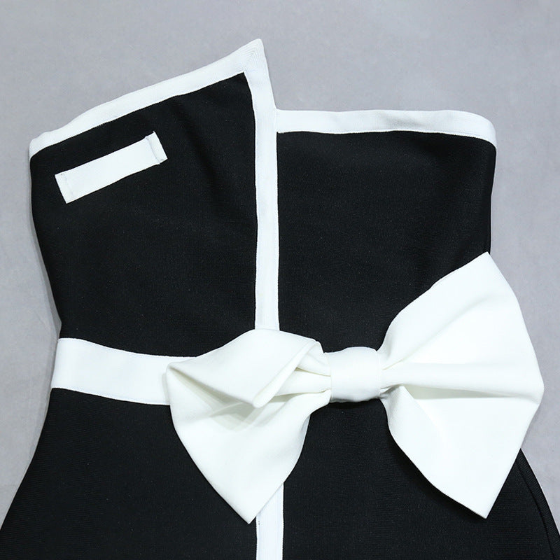 Contrast Strapless Bow Detail Mini Dress