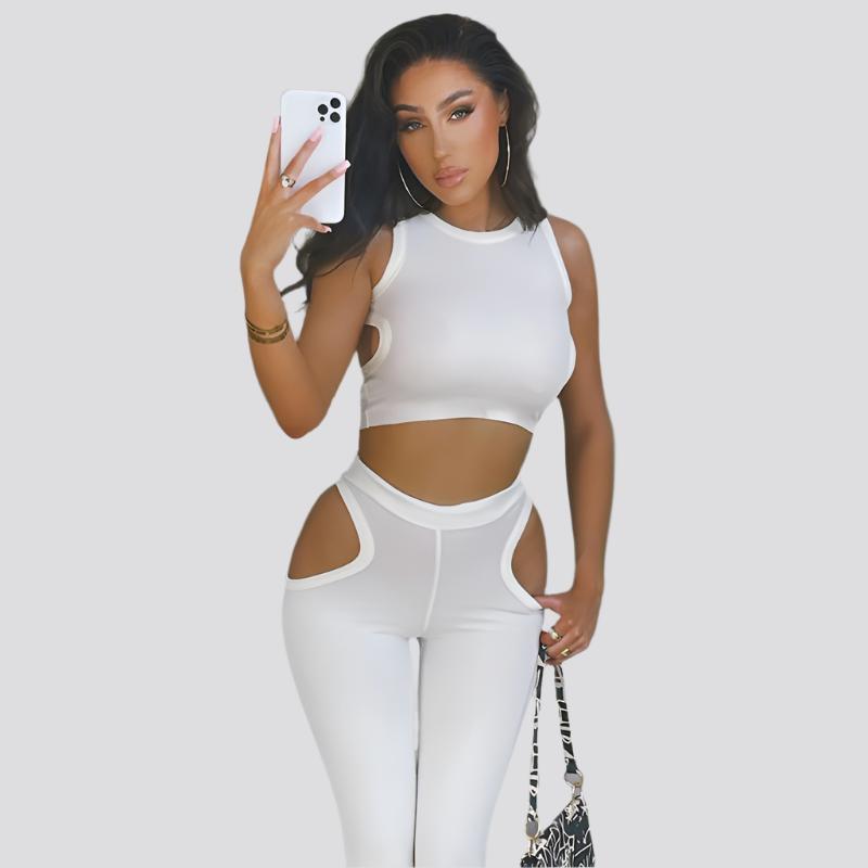 Women's Irregular Cutout Crop Tank Top Pants Two Piece Set