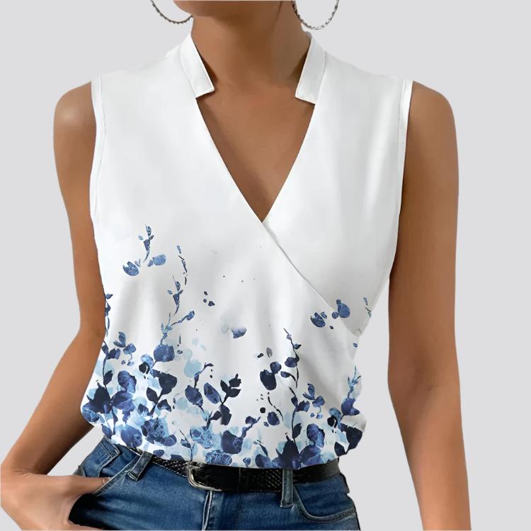 Casual Printed Tops Summer V-neck Sleeveless T-shirt Womens Clothing