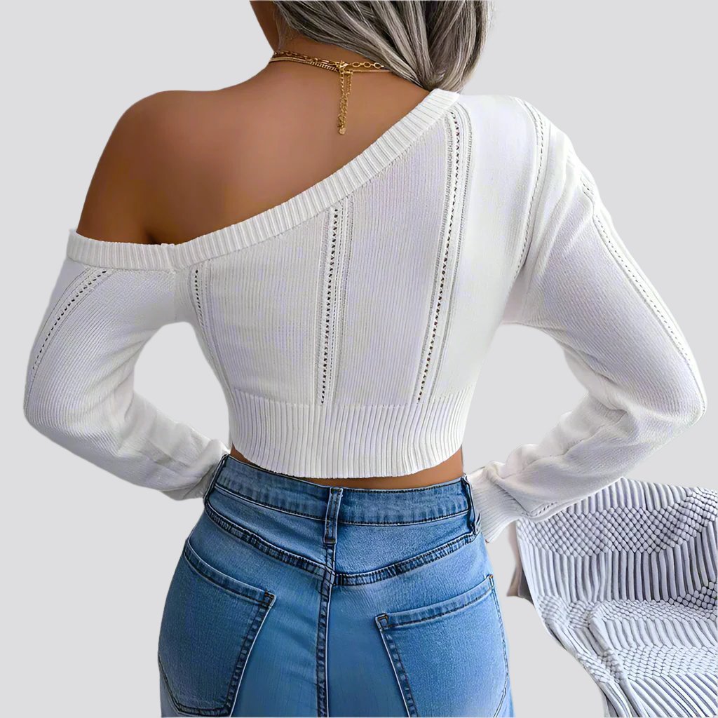 Bare Shoulders Knitted Sweater Women Long Sleeve Short Pullover Clothes