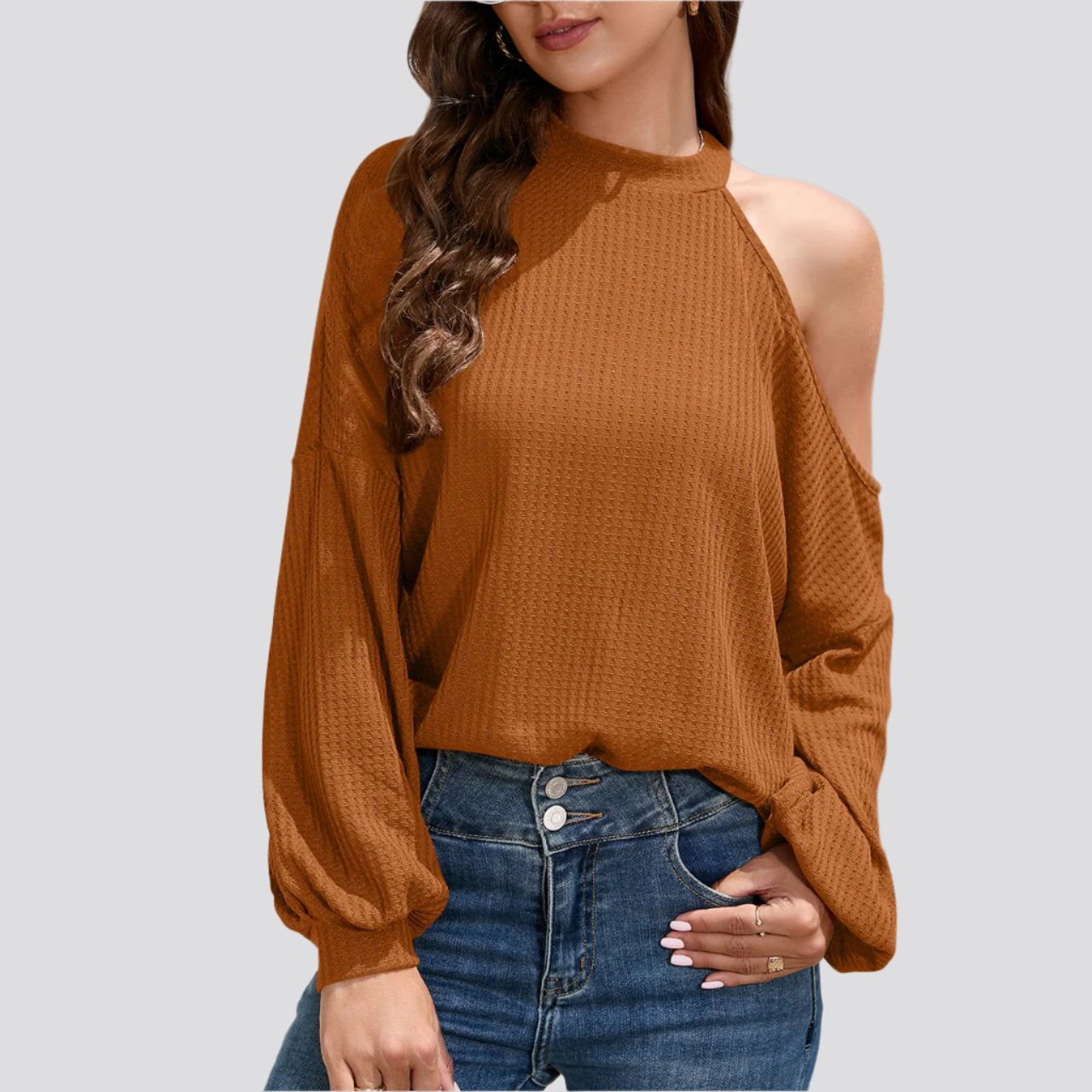 Off-the-shoulder Long Sleeve Crew Neck T-shirt Top Women