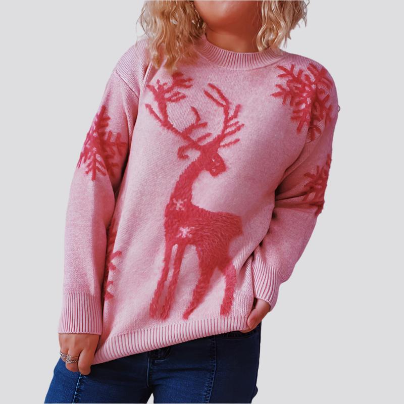 Women's Fashion Round Neck Long Sleeve Knitted Christmas Sweater