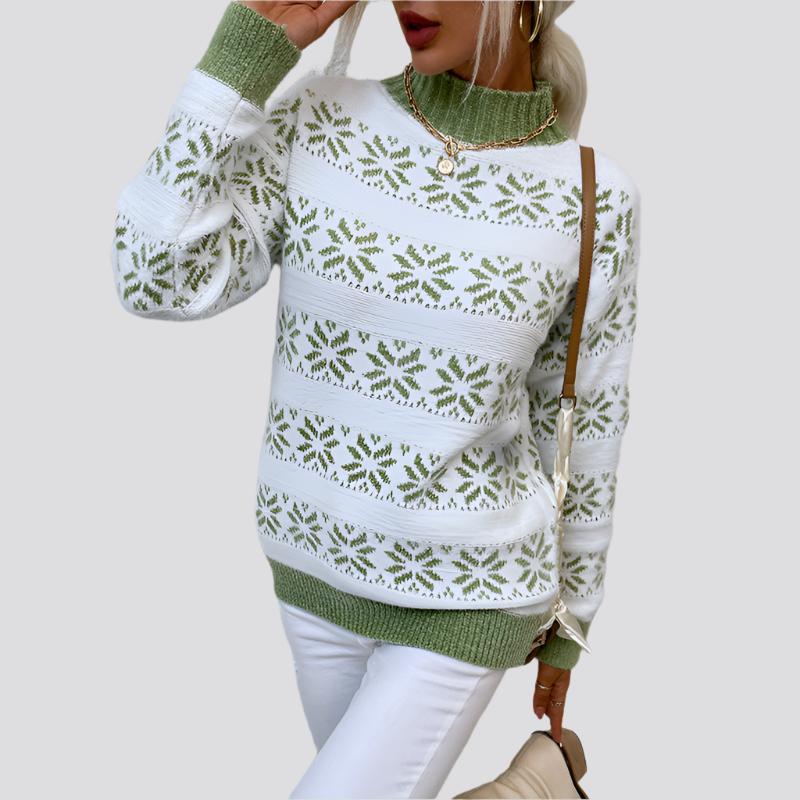 Half High Neck Christmas Snowflake Sweater Blouse