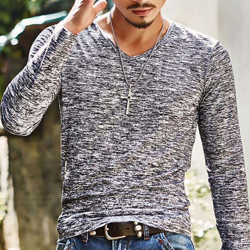 Long Sleeve T-Shirt Men Spring Autumn Fashion Round-Neck Slim Fit T-Shirt