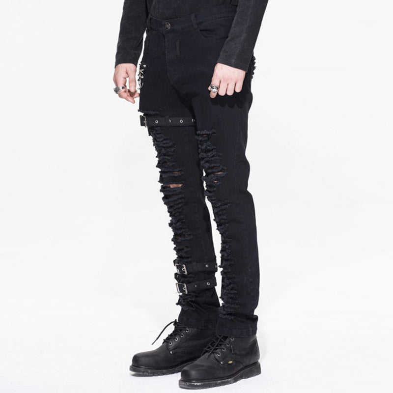 Distressed patchwork slim-fit jeans