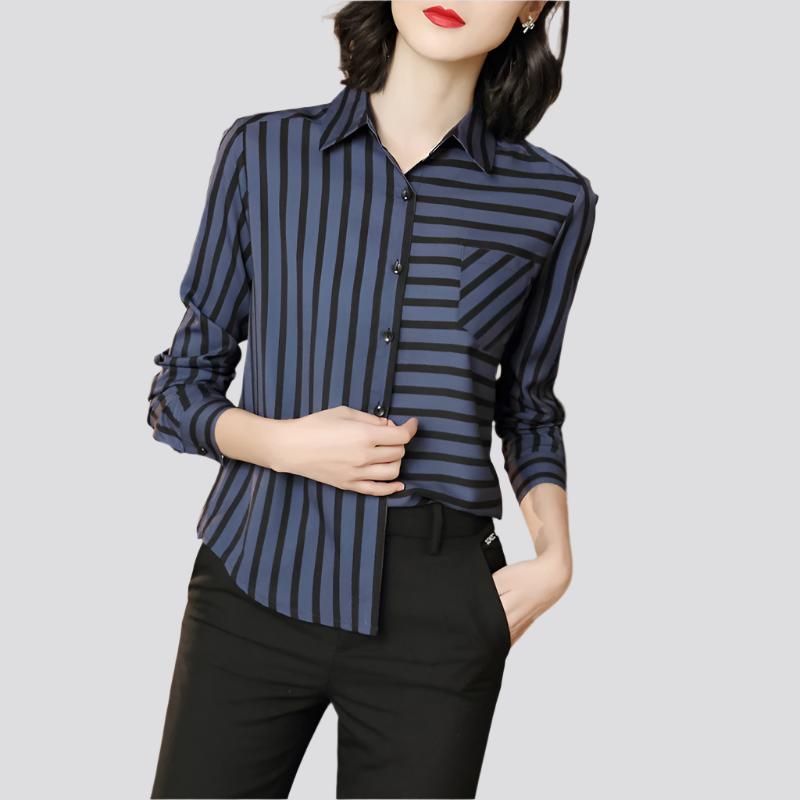 New Striped Chiffon Shirts Ladies Shirts Professional Wear Western Style