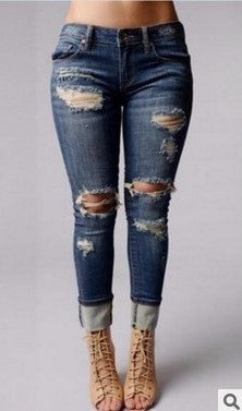 Ladies ripped long jeans