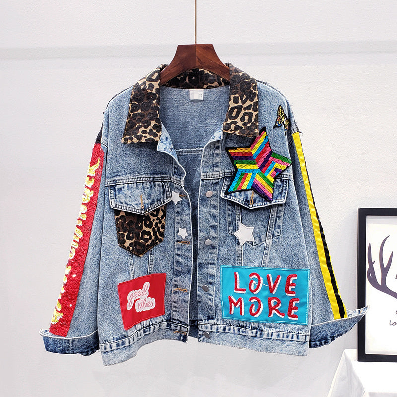 Stitching heavy industry denim jacket women