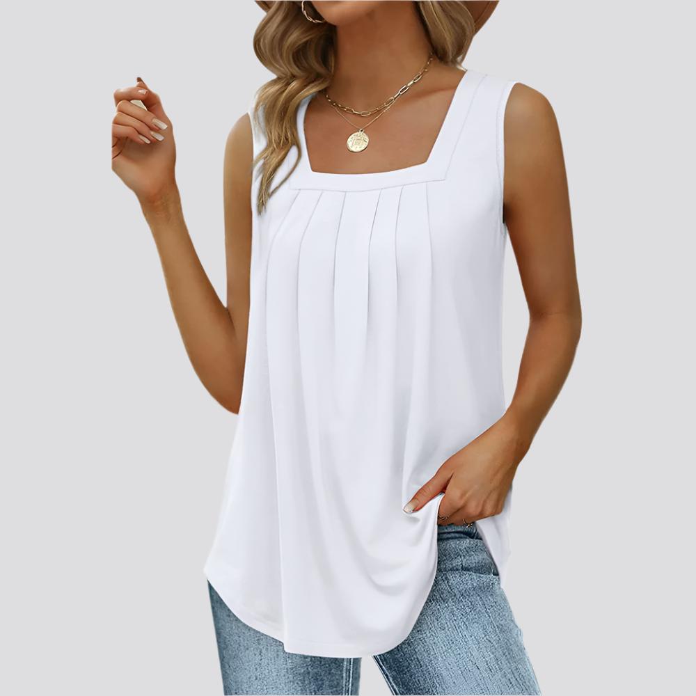 Summer Tank Tops For Women Loose Fit Pleated Square Neck Sleeveless Tops Vest T-shirt