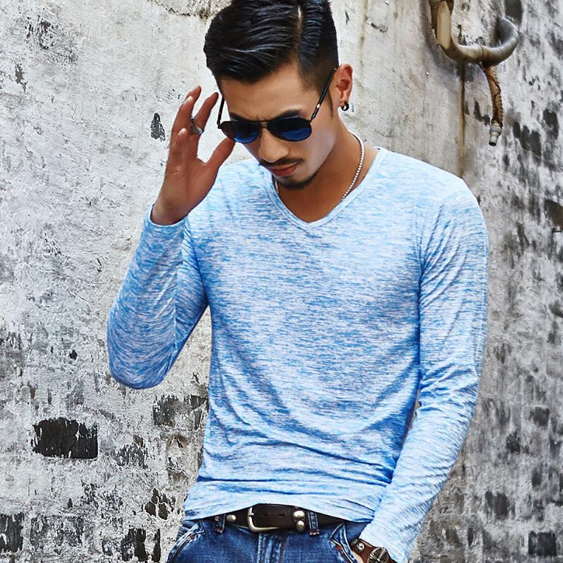 Long Sleeve T-Shirt Men Spring Autumn Fashion Round-Neck Slim Fit T-Shirt