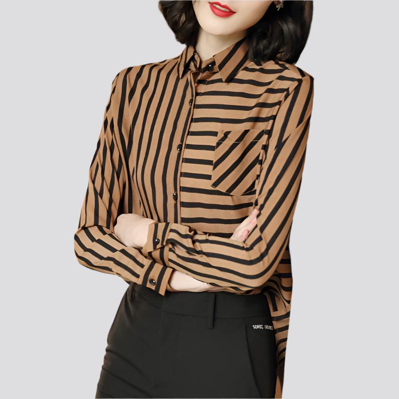 New Striped Chiffon Shirts Ladies Shirts Professional Wear Western Style