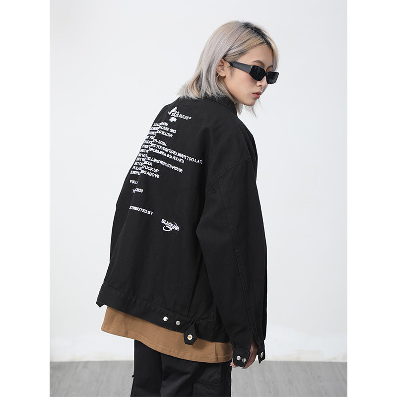 Men's Loose Letter Embroidered Bomber Jacket