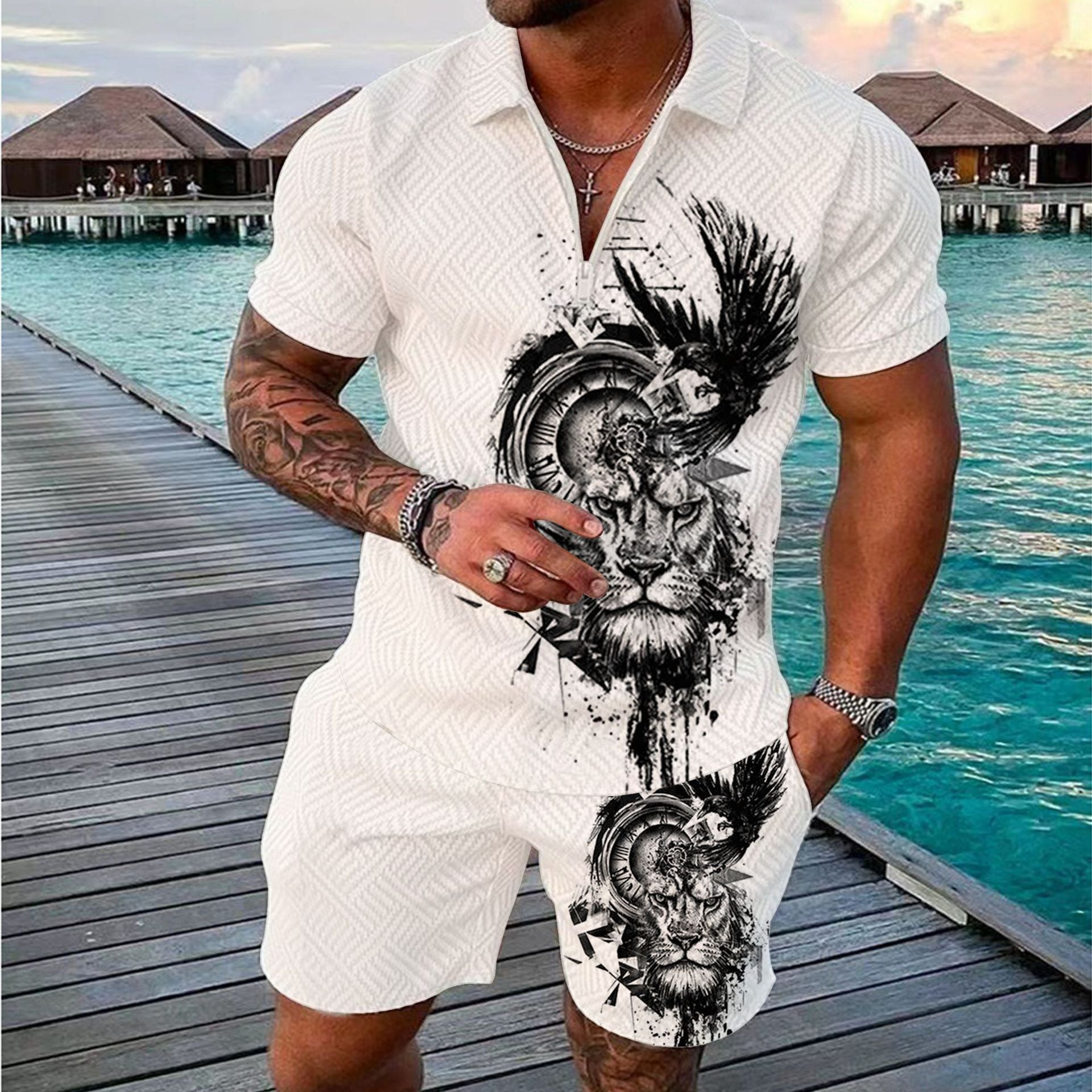 Fashionable Zipper Polo Shirt Suit For Men