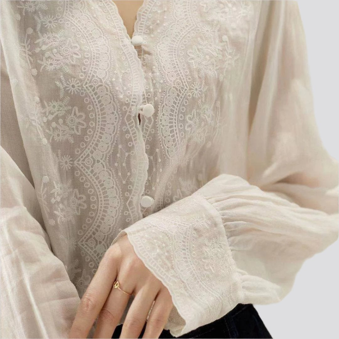 Fashion New V-neck Retro Cotton And Linen Inner And Outer Wear Shirt Women