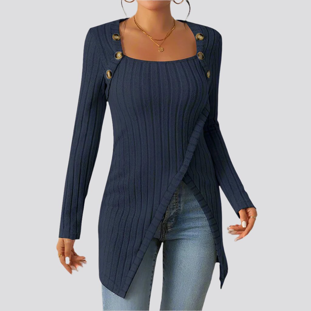 Woman Square-neck Off-shoulder Slit Sweater