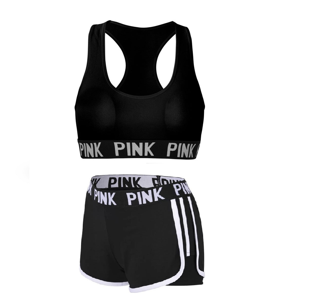 Women's Fashionable Knitted Sports Style With Letters Bra Shorts Suit