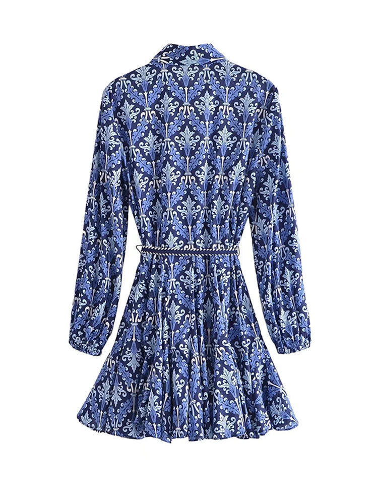 Women's Resort Blue Floral Mini Dress