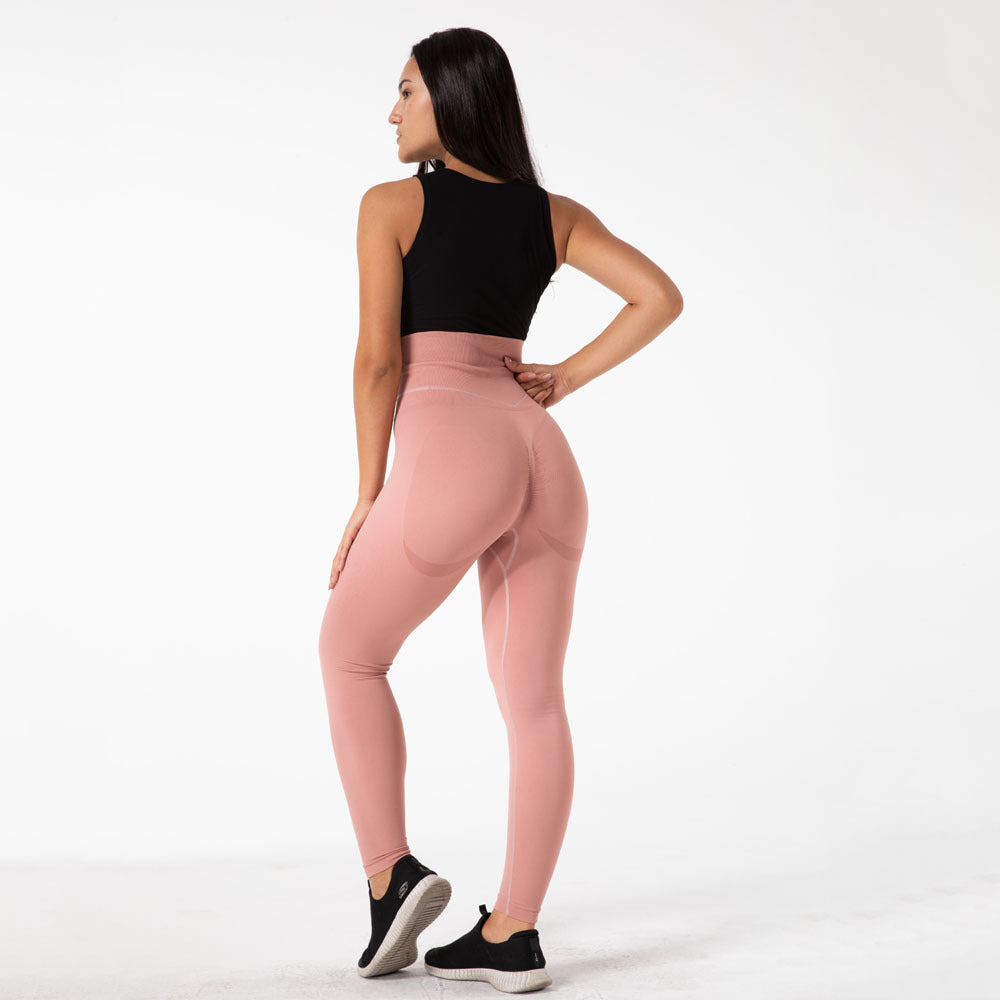 Women Solid Color Fitness Tight High Waist Forged Seamless Pink Yoga Pants