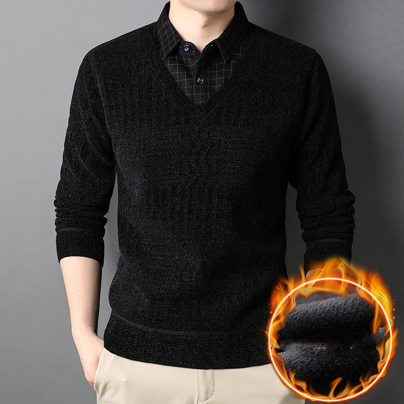 Knitted Chenille Top Plush Thickened Long Sleeve Warm Men