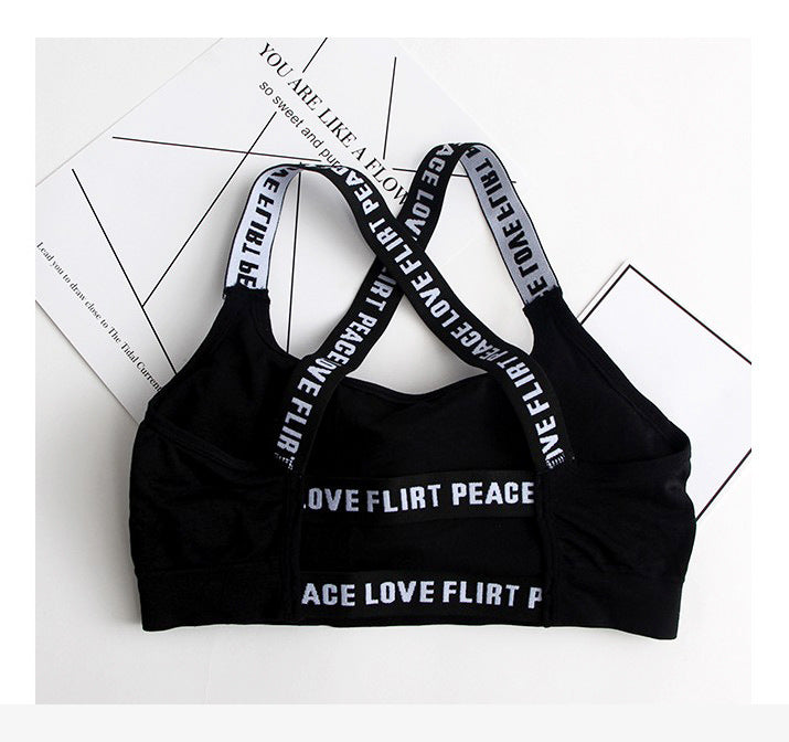 Women's Sports Bra Top Fitness Letters Yoga Bra Cup Advertising Black White Running Yoga Gym Fitness Top Short Female Push Up Sports Bra