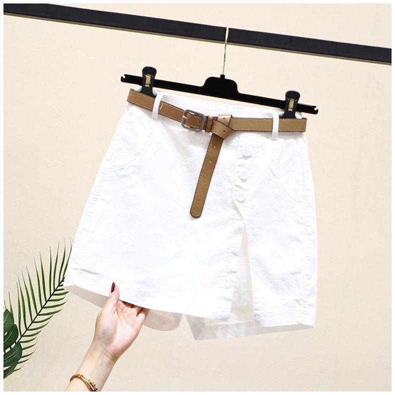 Summer New Button High Waist With Belt Cotton Shorts For Women