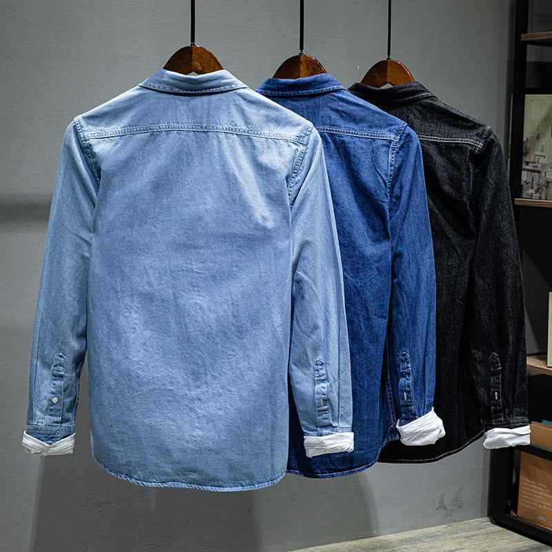 Solid Color Long-sleeved Denim Shirt Jacket Men