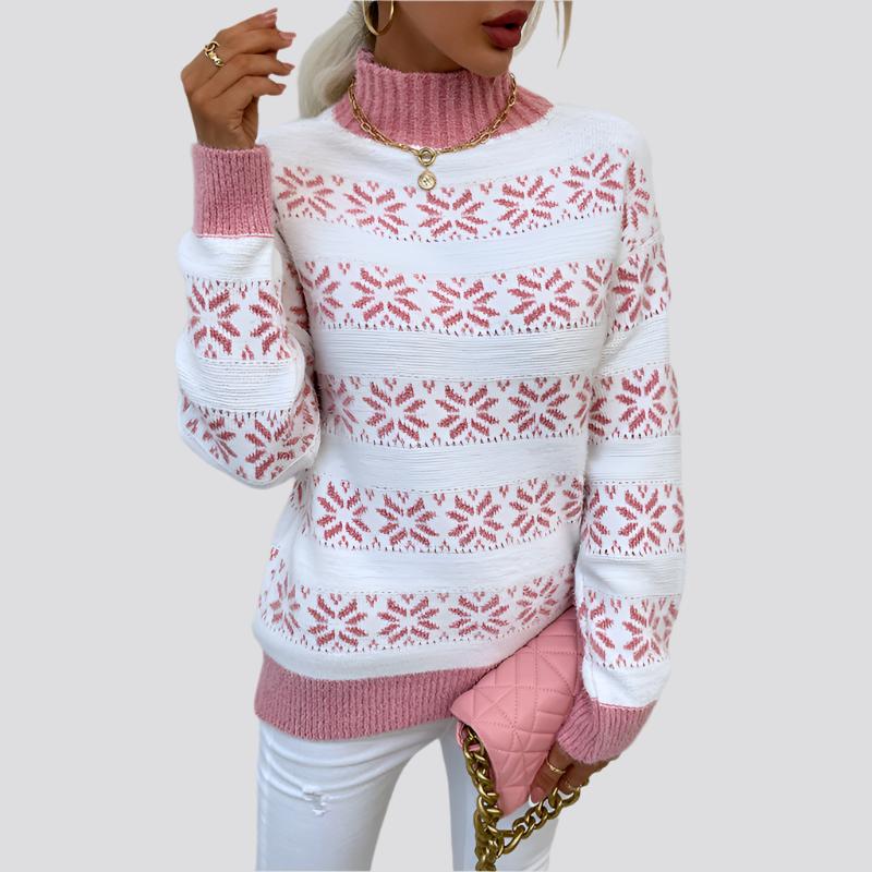 Half High Neck Christmas Snowflake Sweater Blouse