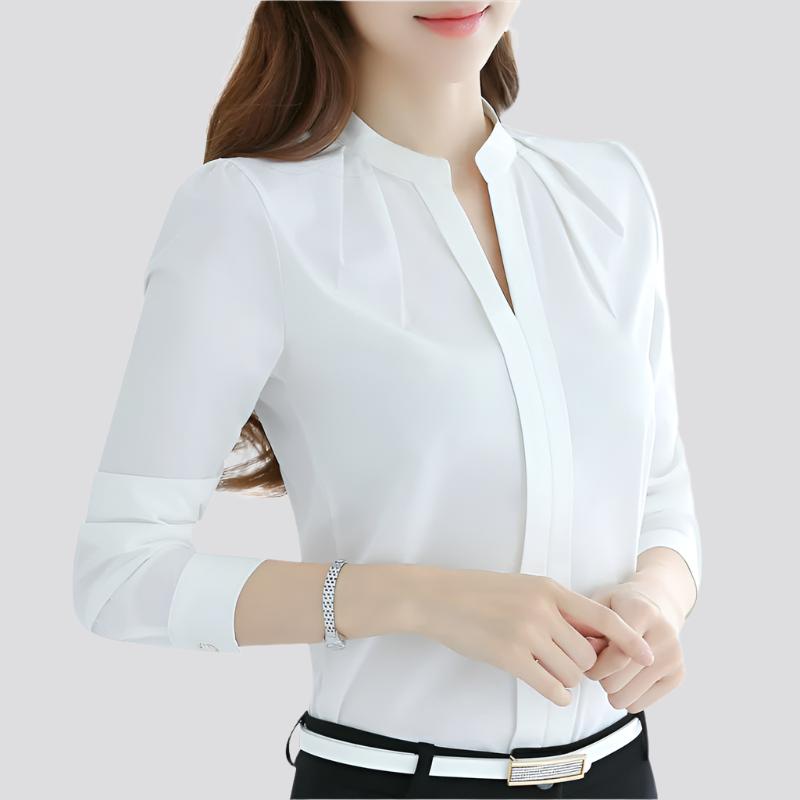 New Style V-neck Long-sleeved Elegant Ladies Office Chiffon Shirt