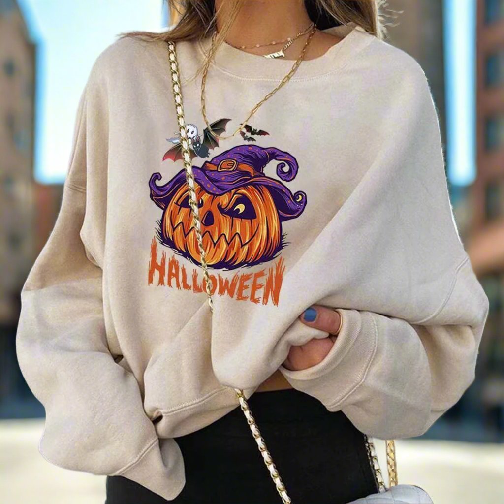 Fashionable Christmas Pumpkin Print Round Neck Long Sleeve