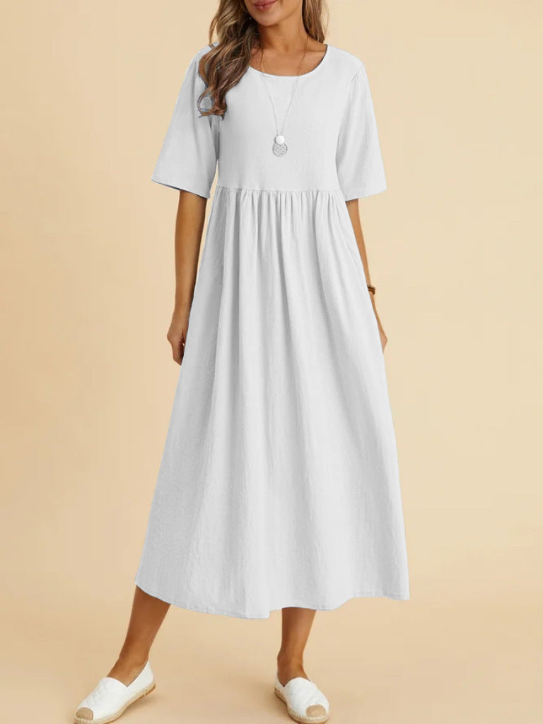 Women's Fashion Casual Loose Cotton Linen Round-neck Dress