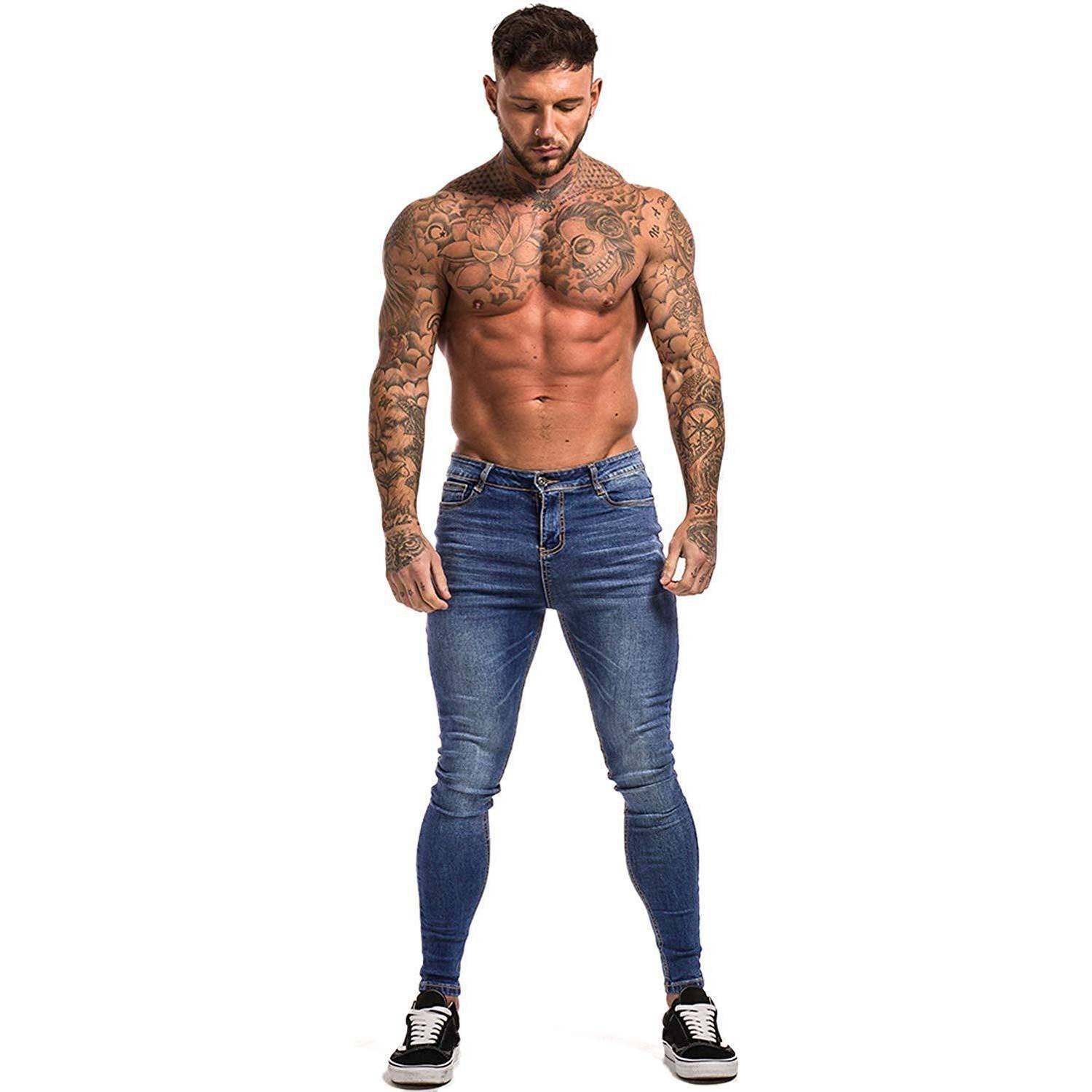 Men's blue slim-fit skinny stretch-length jeans