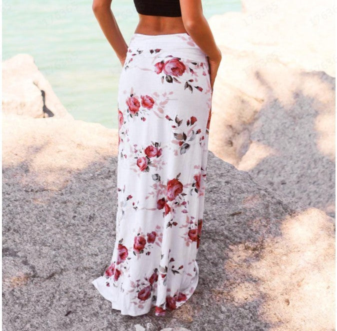 Fashion And Elegant Floral High Waist Bag Hip Print Long Skirt