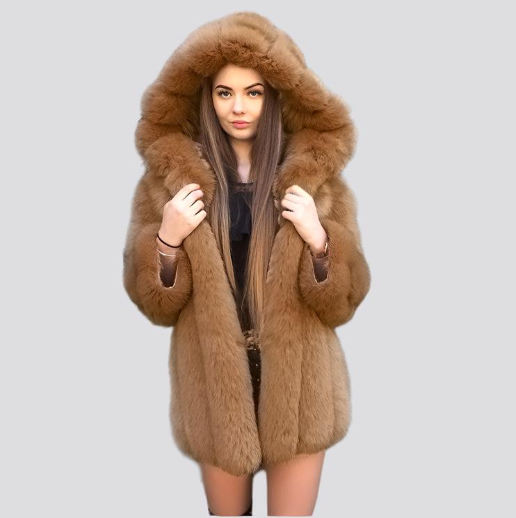 Faux fur hooded coat for women