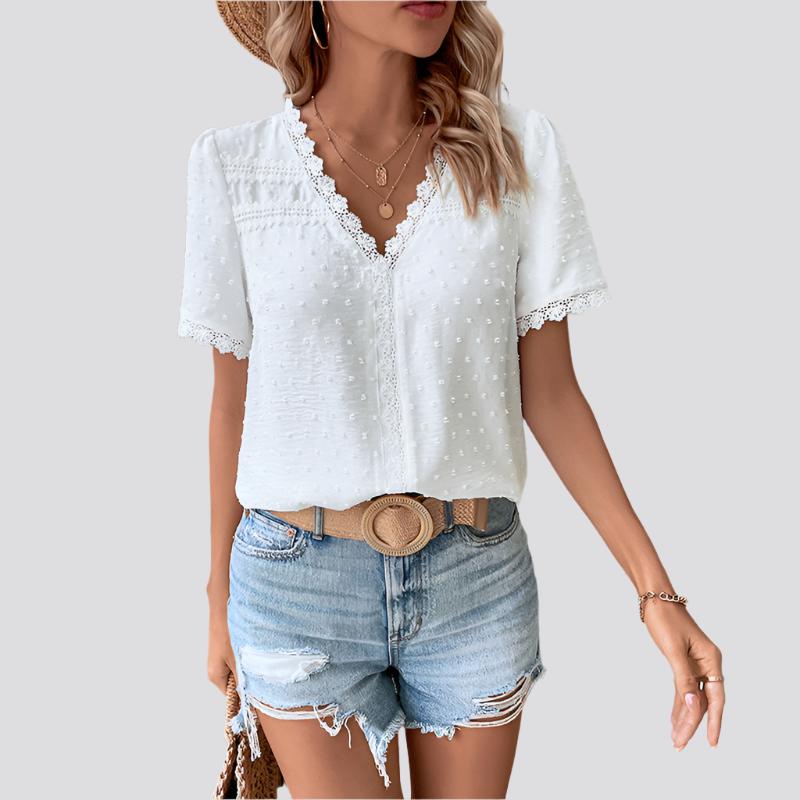 V-neck Solid Color Women's Lace Shirt