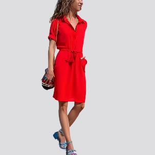 Lapel Collar Solid Color Three-Quarter Sleeve Dress