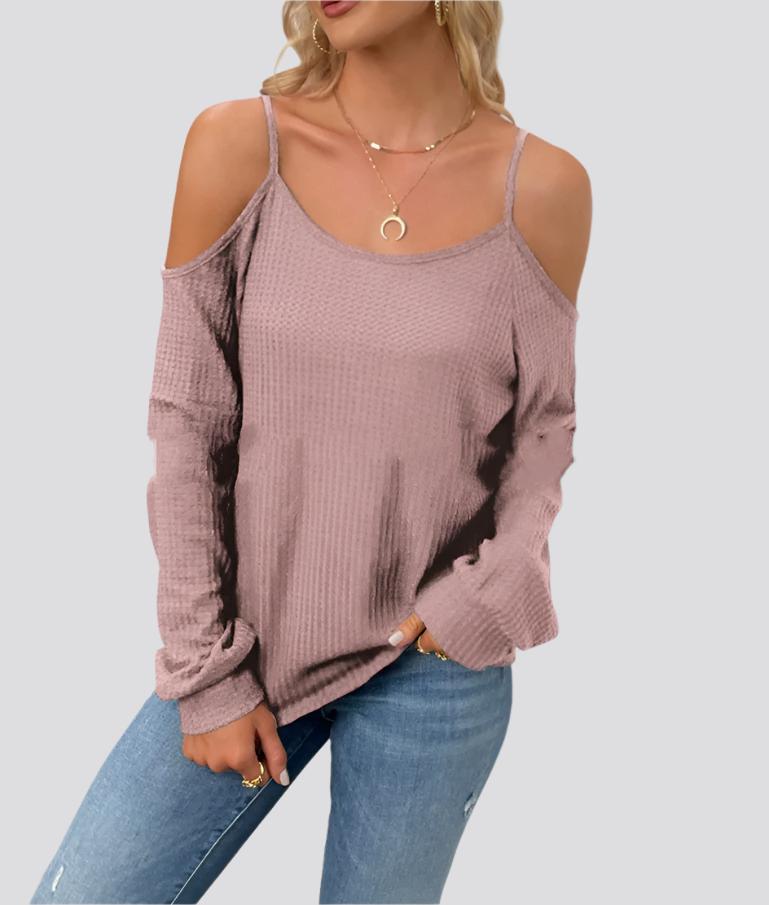 Long-Sleeved Waffle Shoulder Strap Top