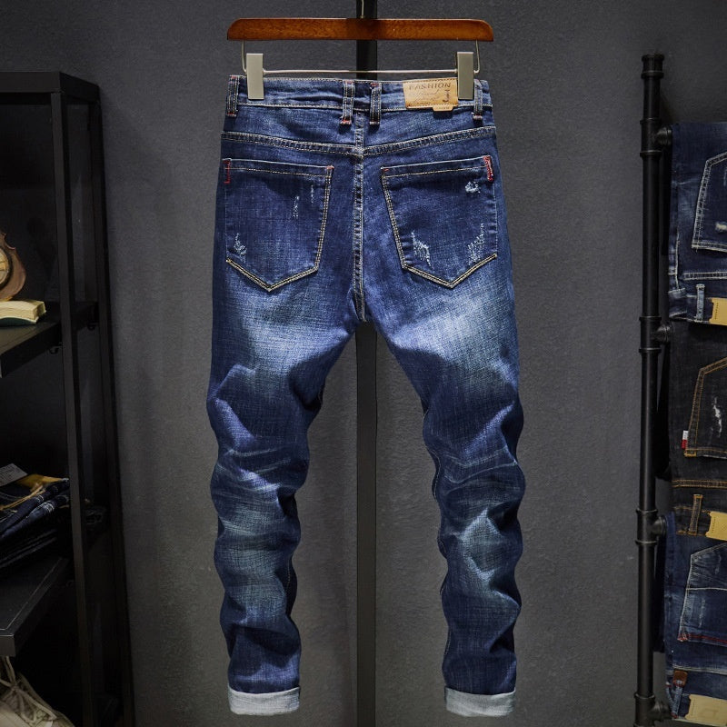 Cross-border Stretch Jeans Men's Ripped Casual Slim Fit Skinny Denim Pants