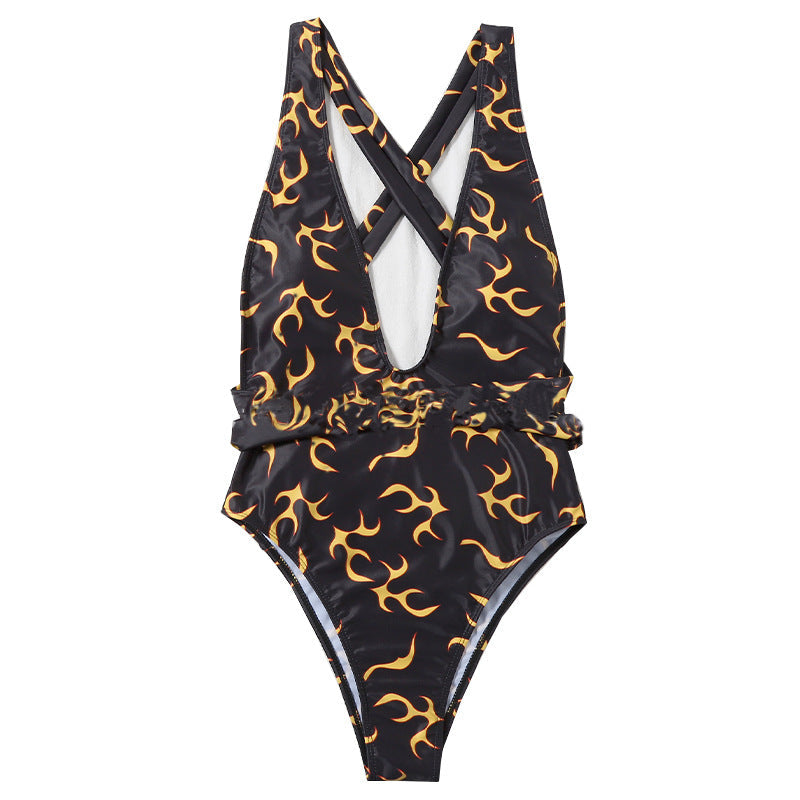 Ladies Printed Flame Stripe Bikini Swimsuit