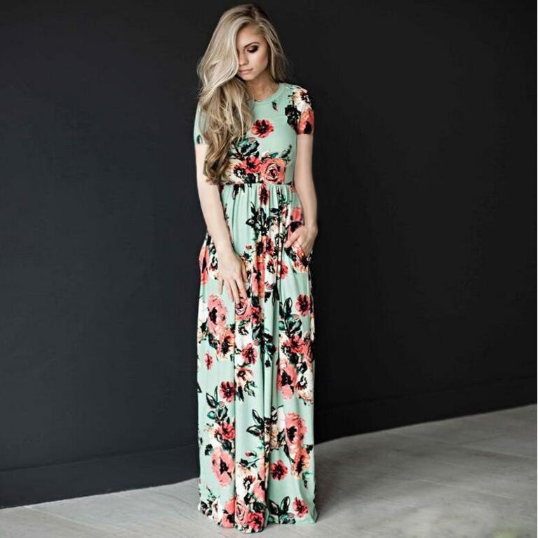 Women's Flower Printing Maxi Dress