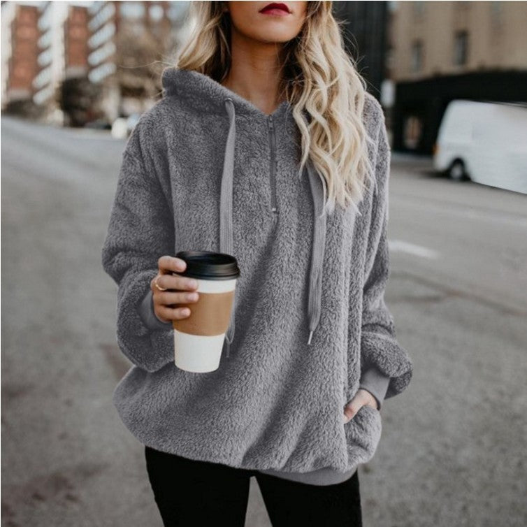 Women's Polerones Fleece Hoodies Long Sleeve Hooded Pullover Sweatshirt Autumn Winter Warm Zipper Pocket Coat Female Sweatshirt