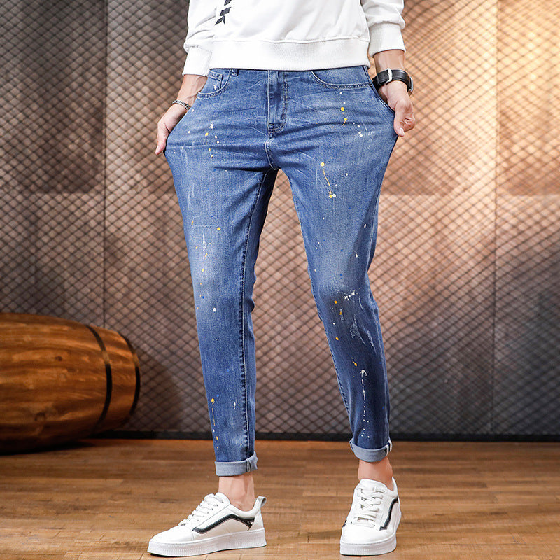 Men's Autumn Thin Wear-Resistant Elastic Slim Fit Small Leg Jeans