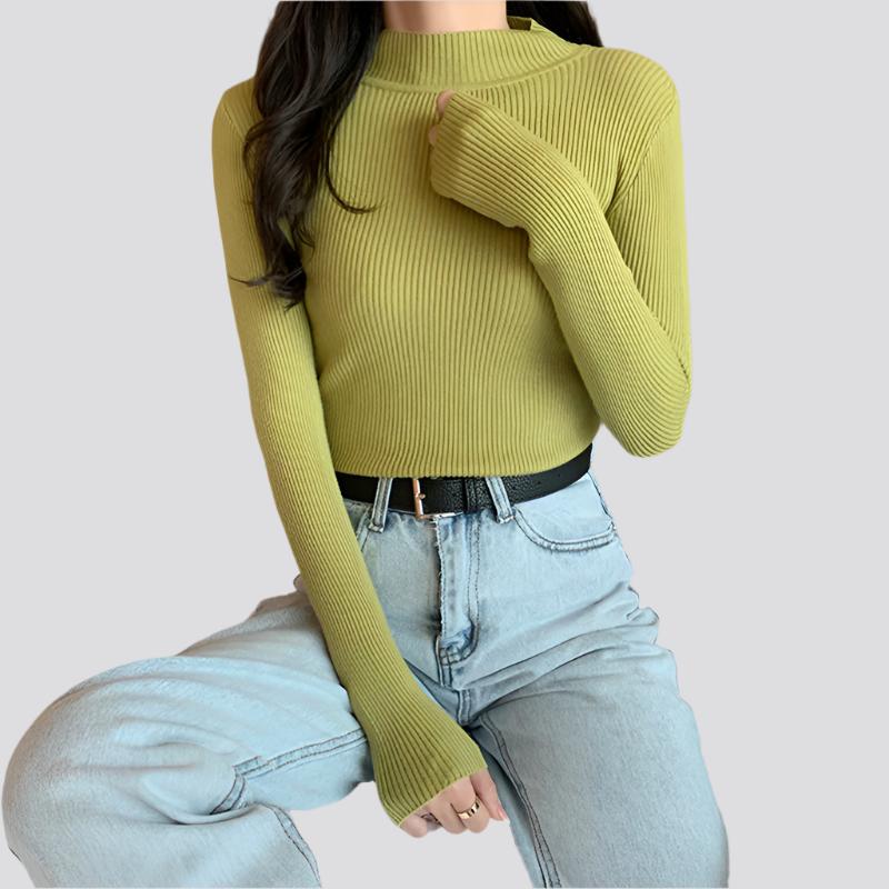 Solid Color Pit Strip Knit Pullover Turtleneck Sweater