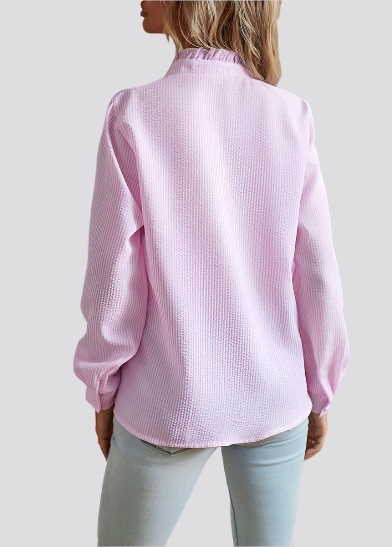 Striped Long Sleeve Shirt Fashion Ruffle Design Button Up Tops Casual Office Blouse Elegant Commuting Women's Clothing