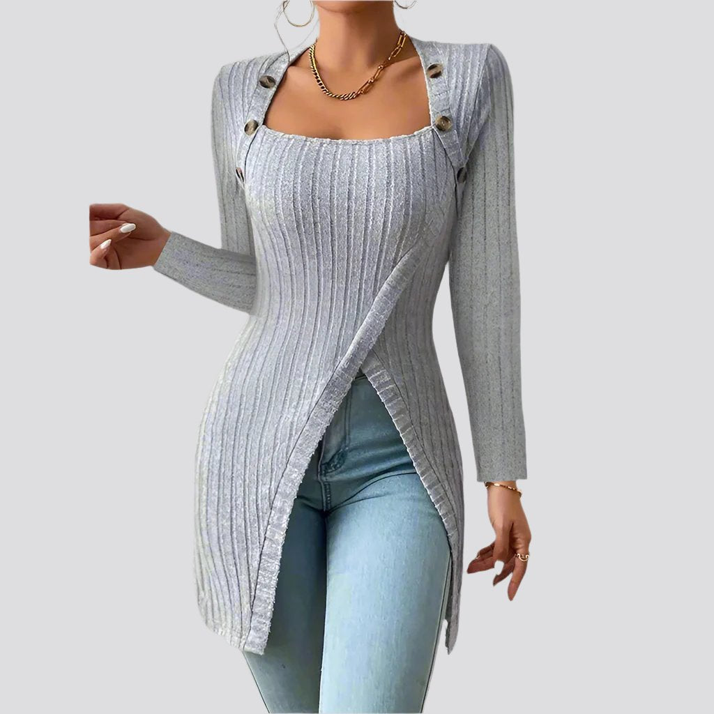 Woman Square-neck Off-shoulder Slit Sweater